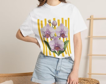 蘭の花柄Tシャツ（綿100%）