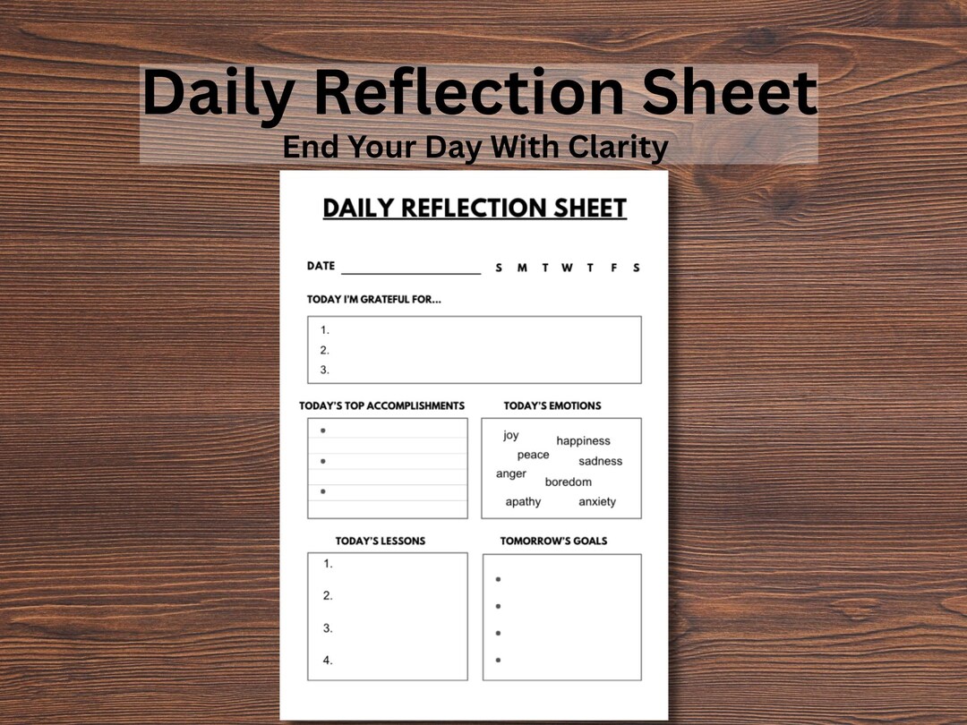 Reflection Routine Daily Reflection Worksheet Printable, Self Reflection Planner ...