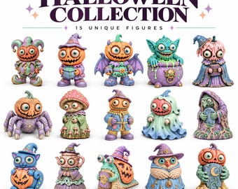 Halloween Figurine STL Bundle: 15 Pumpkin, Witch and Monster Models, Digital Download
