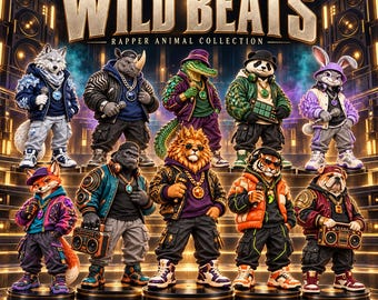 Wild Beats Rapper Animals STL 3MF Bundle, 10 Hip Hop Figurines for 3D Printing