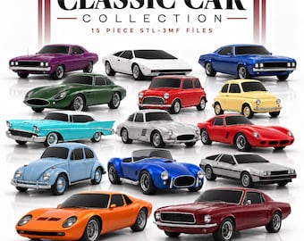 15 Classic Car 3D Models Bundle, Vintage Vehicle STL & 3MF Files (Digital Download)