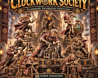 Steampunk Automaton Bundle, 10 Clockwork Society Characters (Digital Files)
