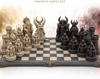 Celestial vs Abyss Fantasy Chess Set STL & 3MF – 32 Piece 3D Printable Digital Download