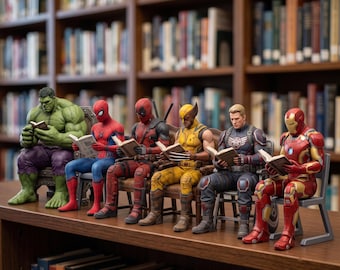 Reading Superheroes STL Collection, 6 Seated Figures, Book Lover Miniatures (Digital Download)