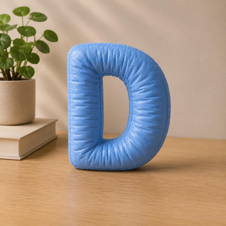 Close-up view of 3D rounded puffy letter STL models for 3D printing. Digital files shown as a colorless mesh to illustrate the 3D printable structure and smooth surface finish.