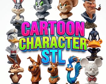 Cartoon Character Busts STL Bundle, 3D Printable Models (Digital Files)