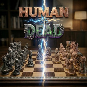 Human vs Dead Chess Set STL Files for 3D Printing - Gothic Undead vs Medieval Warriors Chess Pieces - Digital Download
