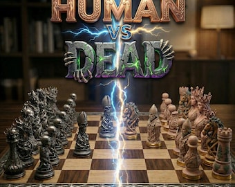 Human vs Dead Chess Set STL Files for 3D Printing - Gothic Undead vs Medieval Warriors Chess Pieces - Digital Download