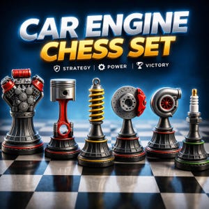 Car Engine Chess Set, Automotive Mechanic 3D Print (Digital Download)
