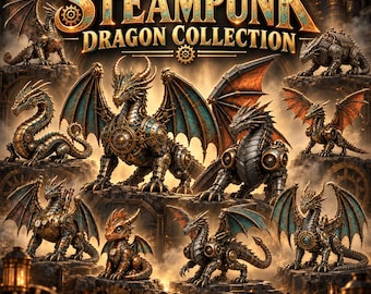 Steampunk Dragon 3D Print Bundle, 10 Mechanical Fantasy Miniatures (Digital Files)