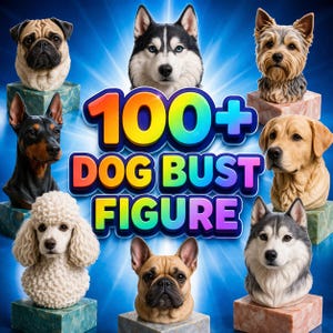 100+ Realistic Dog Bust STL Files, 3D Printing Sculptures (Digital Download)