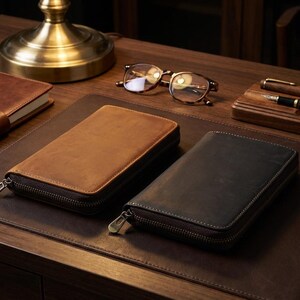 Leather Pen Case With Zip Closure, Pen Holder For Office Desk, Traveling Leather Pen Case, Portable Leather Pen Holder, Pencil Storage Case image 7