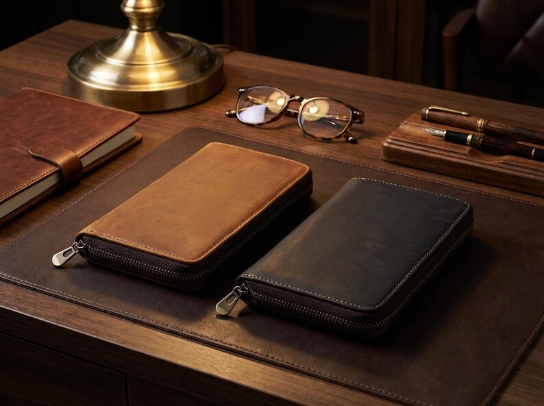 Leather Pen Case With Zip Closure, Pen Holder For Office Desk, Traveling Leather Pen Case, Portable Leather Pen Holder, Pencil Storage Case image 7