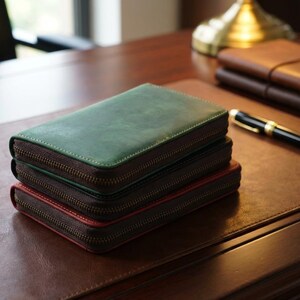Leather Pen Case With Zip Closure, Pen Holder For Office Desk, Traveling Leather Pen Case, Portable Leather Pen Holder, Pencil Storage Case image 8