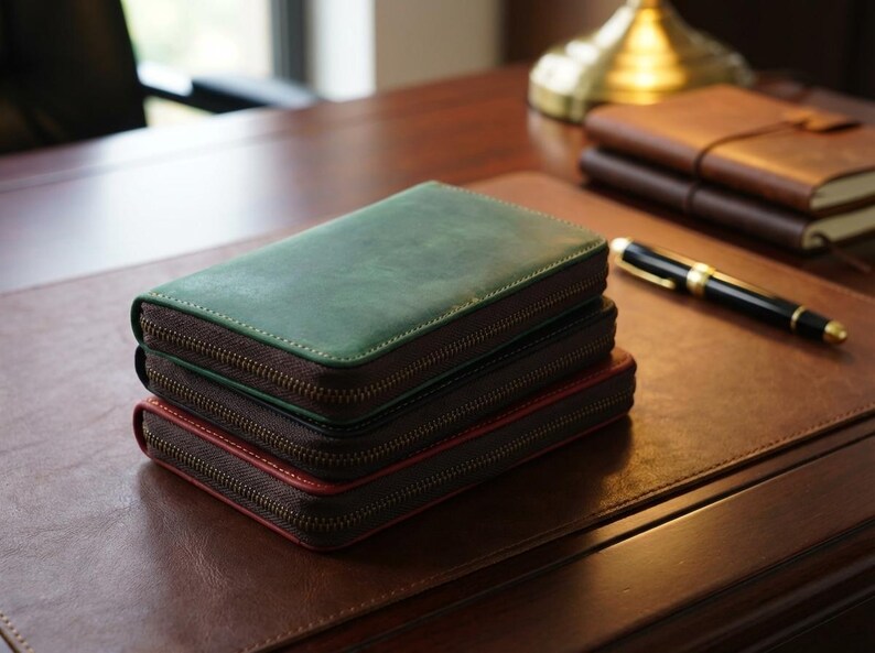 Leather Pen Case With Zip Closure, Pen Holder For Office Desk, Traveling Leather Pen Case, Portable Leather Pen Holder, Pencil Storage Case image 8