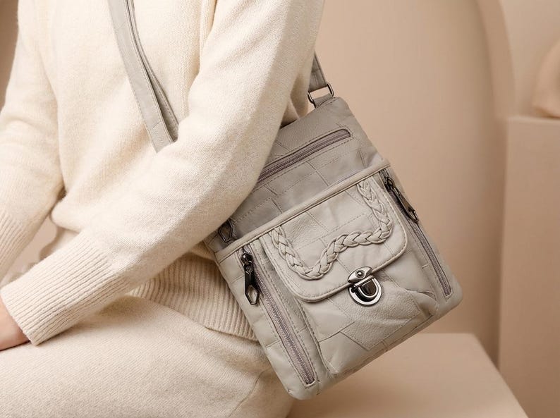 Multiple Bags Leather Crossbody Bag, Multi Pocket Messenger Bag, Front Flap Crossbody ...