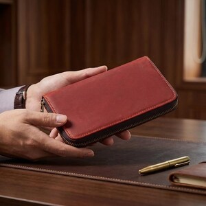 Leather Pen Case With Zip Closure, Pen Holder For Office Desk, Traveling Leather Pen Case, Portable Leather Pen Holder, Pencil Storage Case image 9