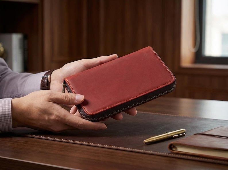 Leather Pen Case With Zip Closure, Pen Holder For Office Desk, Traveling Leather Pen Case, Portable Leather Pen Holder, Pencil Storage Case image 9