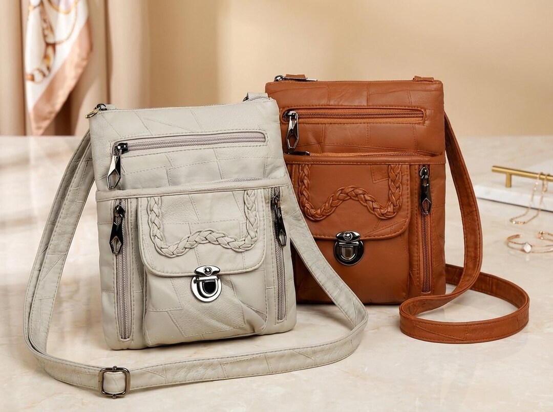 Multiple Bags Leather Crossbody Bag, Multi Pocket Messenger Bag, Front Flap Crossbody ...