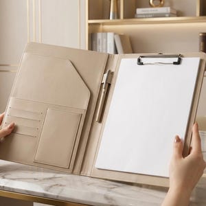 Leather Portfolio With Organizer, A4 Format Leather Portfolio, Office Leather Portfolio, Leather Portfolio With Clipboard, Leather Padfolio