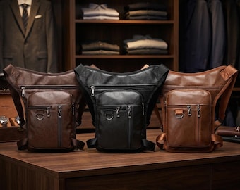 Leren heuptas, crossbody heuptas met vakken met ritssluiting, compacte draagtas voor dagelijks gebruik, leren heuptasorganizer voor reizen en dagelijks gebruik