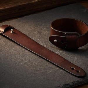 Leather Cuff Bracelet, Wide Leather Wristband, Adjustable Leather Bracelet, Minimalist Wide Leather Wrist Cuff, Classic Leather Cuff image 10