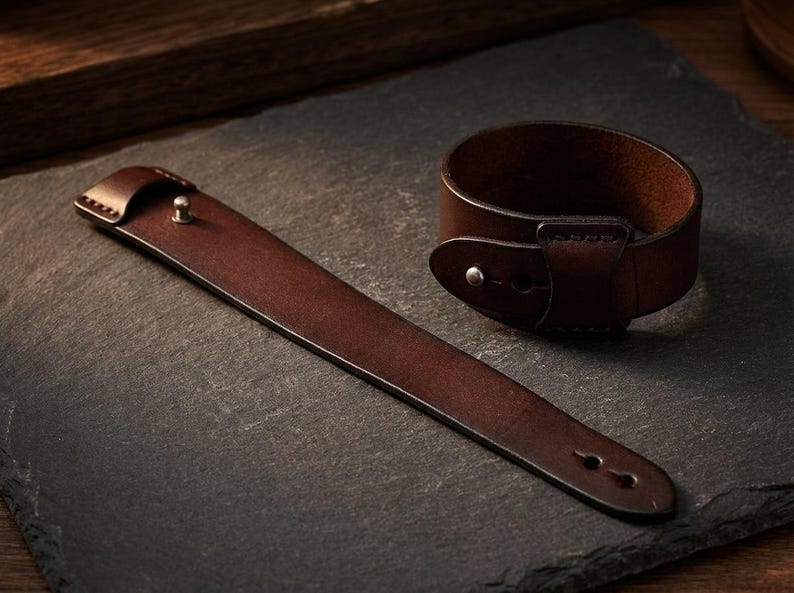 Leather Cuff Bracelet, Wide Leather Wristband, Adjustable Leather Bracelet, Minimalist Wide Leather Wrist Cuff, Classic Leather Cuff image 10