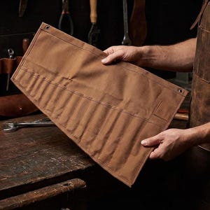 Canvas Tool Kit Roll Organizer, Portable Canvas Roll Up Bag For Tools, Mechanic Canvas Wrench Organizer, Workshop Tool Kit Holder Canvas