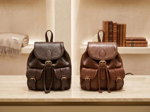 Leather Mini Backpack, Small Leather Backpack With Front Pockets, Everyday Leather Backpack With Flap Closure, Compact Travel Backpack