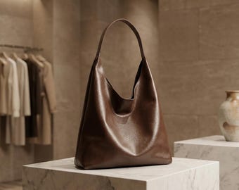Leather Hobo Shoulder Bag, Soft Leather Slouchy Tote, Large Leather Shoulder Purse, Single Strap Hobo Bag, Minimal Leather Hobo Handbag