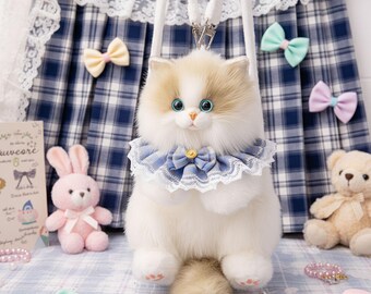 Fluffy Plush Cat Backpack Purse, Convertible Kitty Crossbody Bag, Kawaii Coquette Style