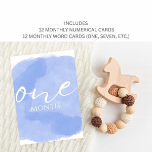 Blue Watercolor Baby Monthly Milestone Cards, Dusty Blue Boy Printable (Digital Download)