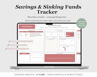 Planificador de objetivos de ahorro con panel de análisis / Planificador de fondos de amortización / Hojas de cálculo de Google (Descarga digital)