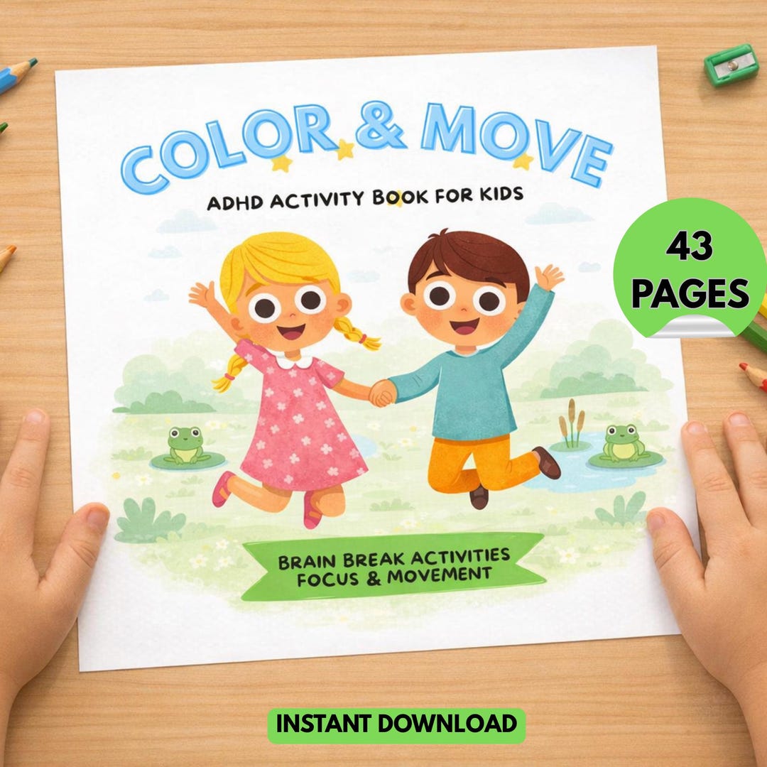 ADHD Activity Book for Kids, Color and Move, Brain Break Focus ...