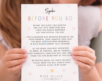 Teacher Goodbye Letter | End of School Poem for Students (Editable Canva Template)