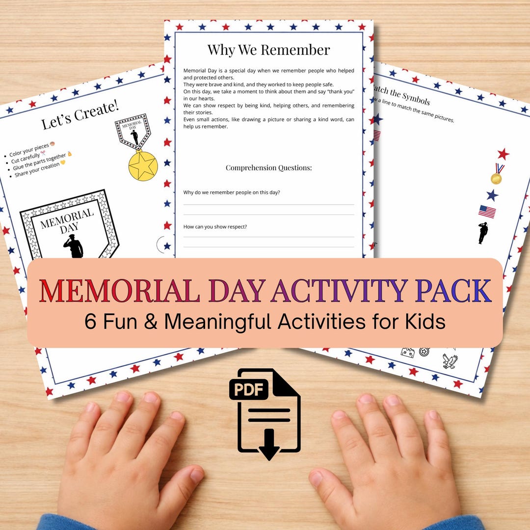 Memorial Day Activity Pack for Kids, Printable Worksheets, Crafts ...