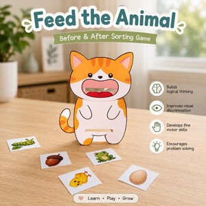 Feed the Cat Before After Sorting Game | Preschool Learning Activity (PDF Download)