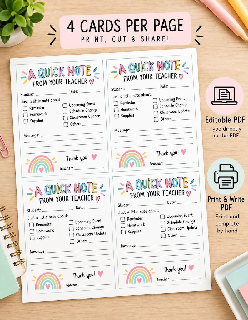 Editable Family Communication Notes for Teachers, 11 Printable Forms ...