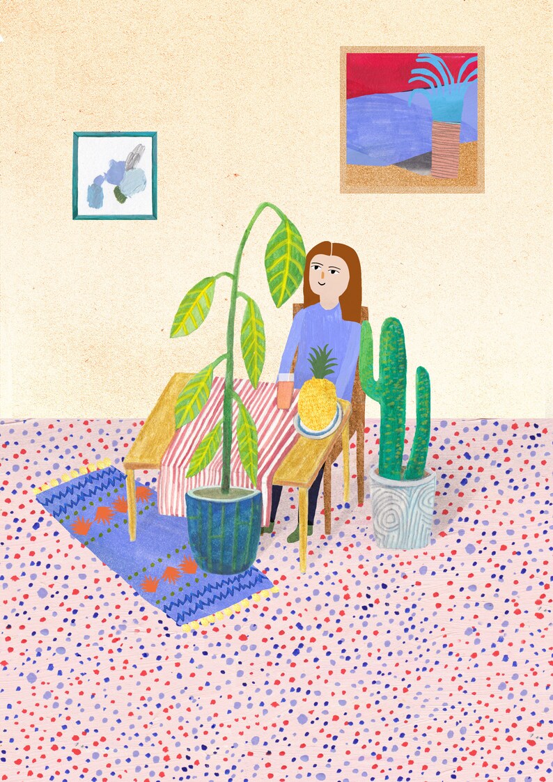 cozy at home Poster mit Illustration von Frau im Zimmer image 1