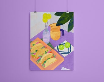 Illustration Druck von mexikanischen Tacos