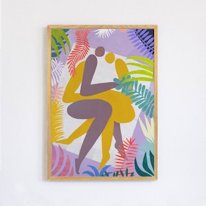 Dos amantes - zwei Verliebte im Grass - Cartel de ilustración impresa de bellas artes Wohndekor Druck / Wanddeko / Ilustración / Kunstdruck