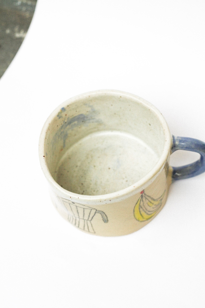 handgemachte große Keramik Tasse mit Illustrationen von Muschel und Sonne Kaffeetasse Kunsthandwerk image 7