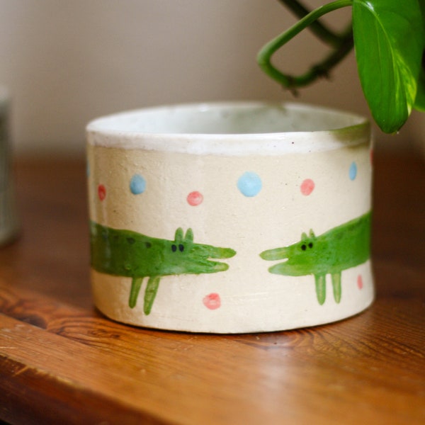 handgemachte Keramik Tasse mit Illustrationen Krokodil Liebe| Kaffeetasse | Kunsthandwerk