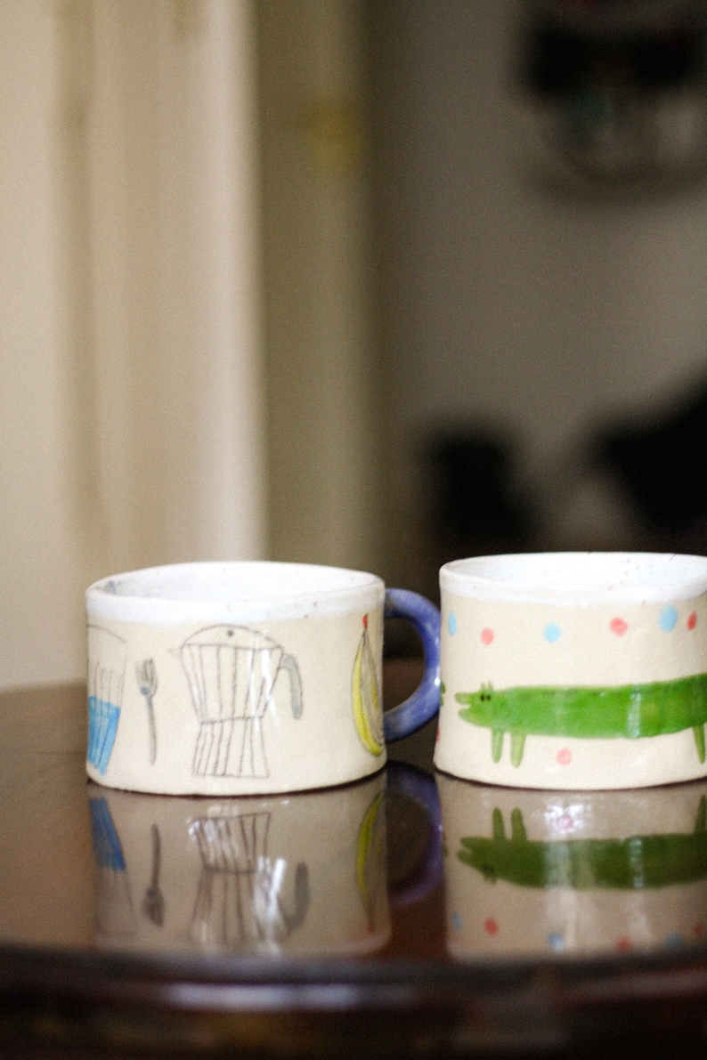 handgemachte große Keramik Tasse mit Illustrationen von Muschel und Sonne Kaffeetasse Kunsthandwerk image 10