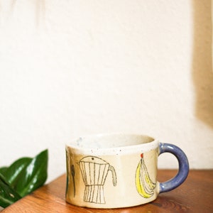 handgemachte große Keramik Tasse mit Illustrationen von Muschel und Sonne Kaffeetasse Kunsthandwerk image 5