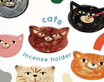 Katzen Räucherstäbchenhalter, handgemachte Keramik, Katzenliebhaber Geschenk, Geburtstagsgeschenk, personalisierbares Katzengesicht