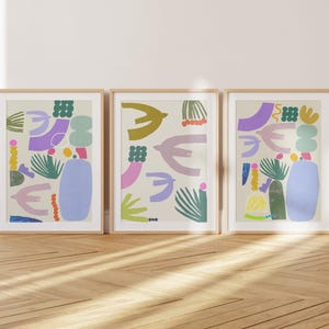 Three Poster Set of birds, abstract art print, children's room decor Art Print, wall art, illustration