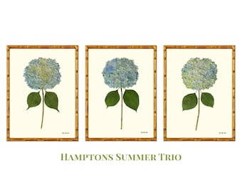 Hydrangea Wall Art Print Set of 3 | Botanical Giclée Fine Art Prints | Grandmillennial Decor | Hamptons Summer Trio