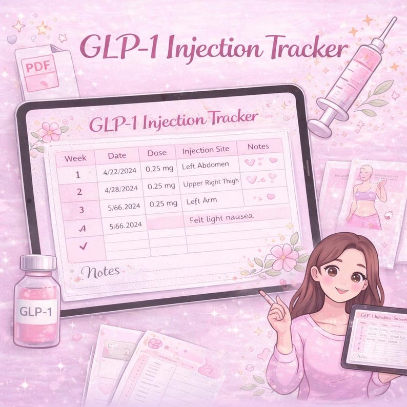 GLP1 Injection Tracker Semaglutide Tirzepatide Weight Loss Log Weekly ...