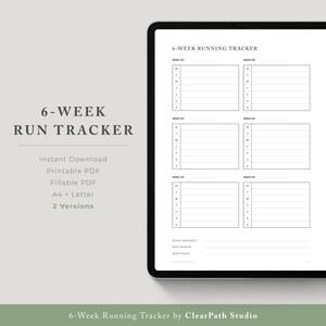 6-Week Running Tracker | Daily Run Tracker, Marathon Training, Printable Planner, Editable PDF (Digital Download)